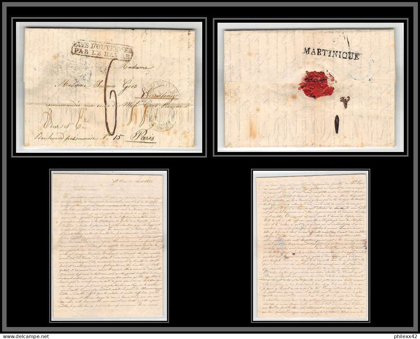 36886 Pays D'outremer St Pierre Martinique Pour Paris France 1834 Marque Postale D'entrée Lettre Cover - Covers & Documents