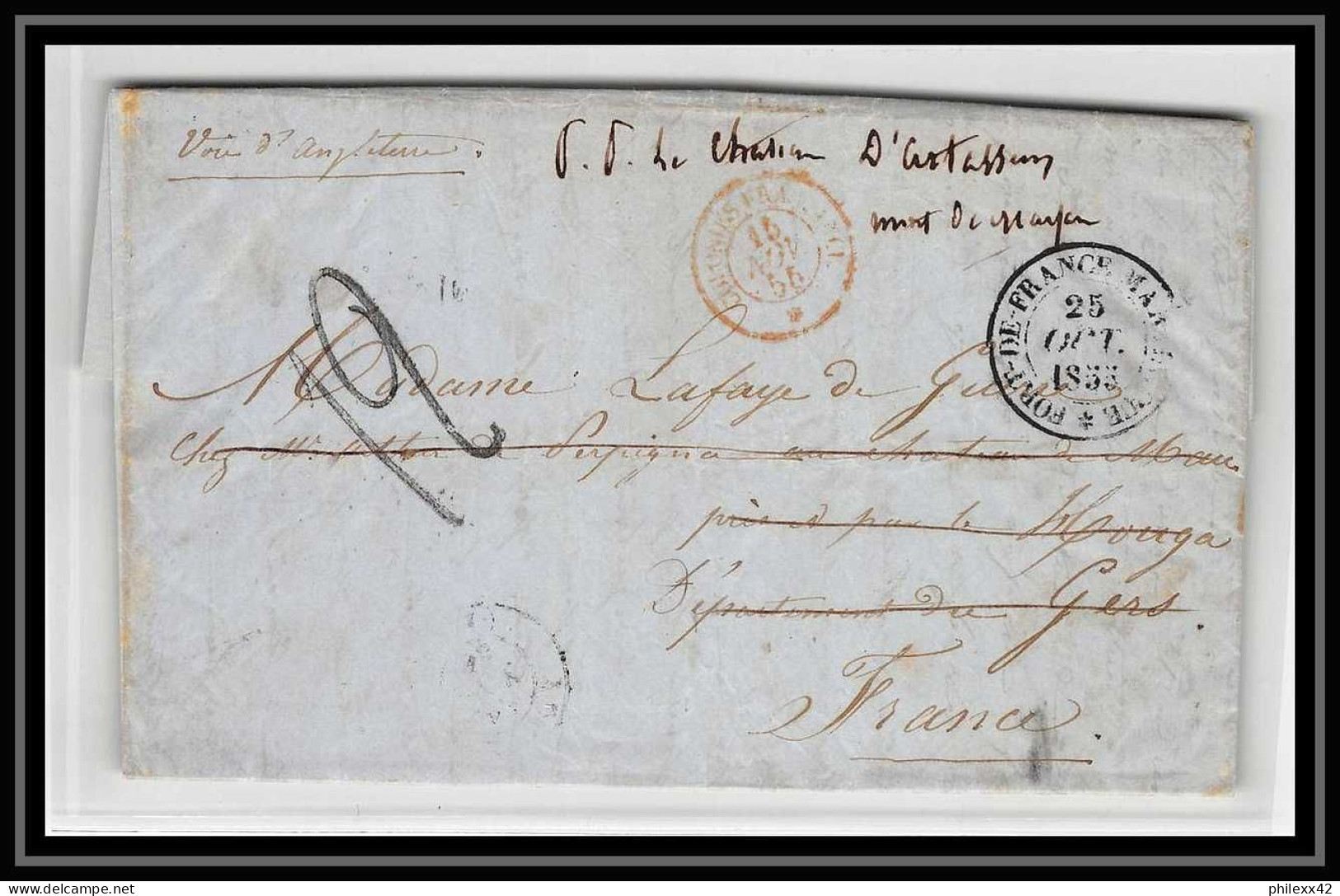 36876 Maritime Paquebot Steamer La Trinité Martinique Pour Le Houga France 1855 Marque Postale D'entrée Lettre Cover - Briefe U. Dokumente