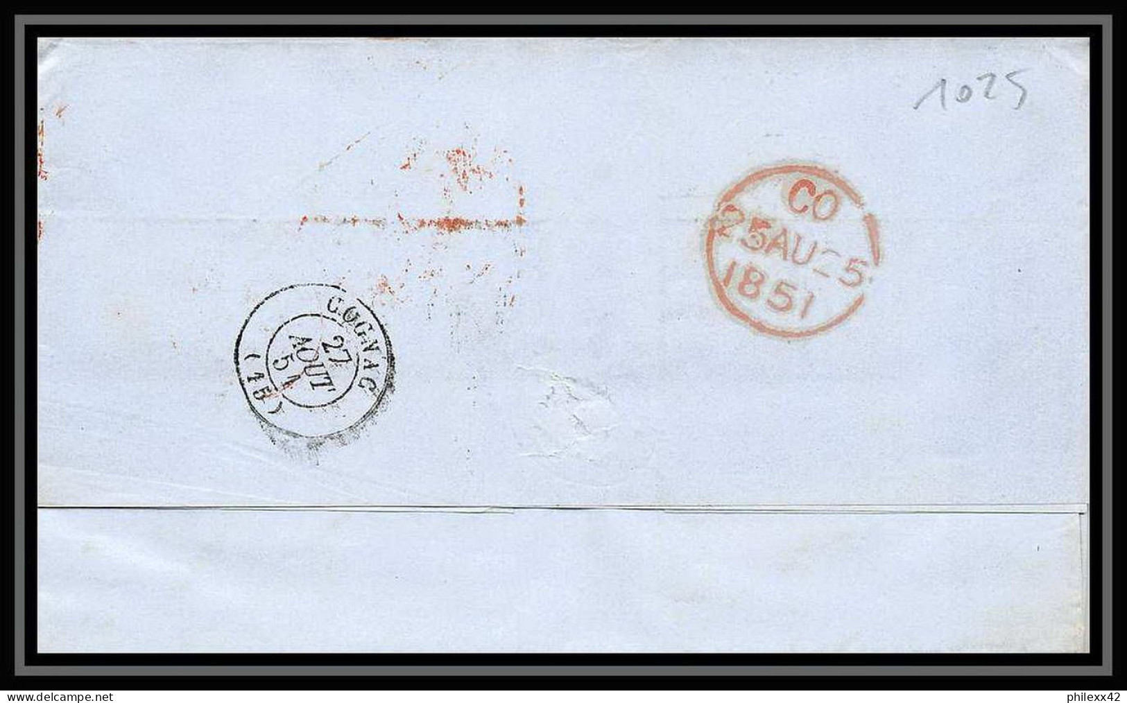 36209 1851 Steamer Niagara New York Usa Cognac Charente Marque Postale Maritime Cover Schiffspost Lettre LAC Bateau - Marques D'entrées