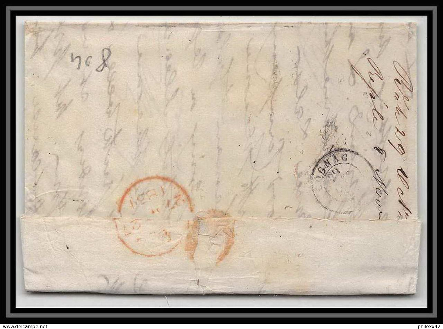 36042 1851 Norwich England Cognac Charente Marque Postale Maritime Cover Schiffspost Lettre LAC - Marques D'entrées