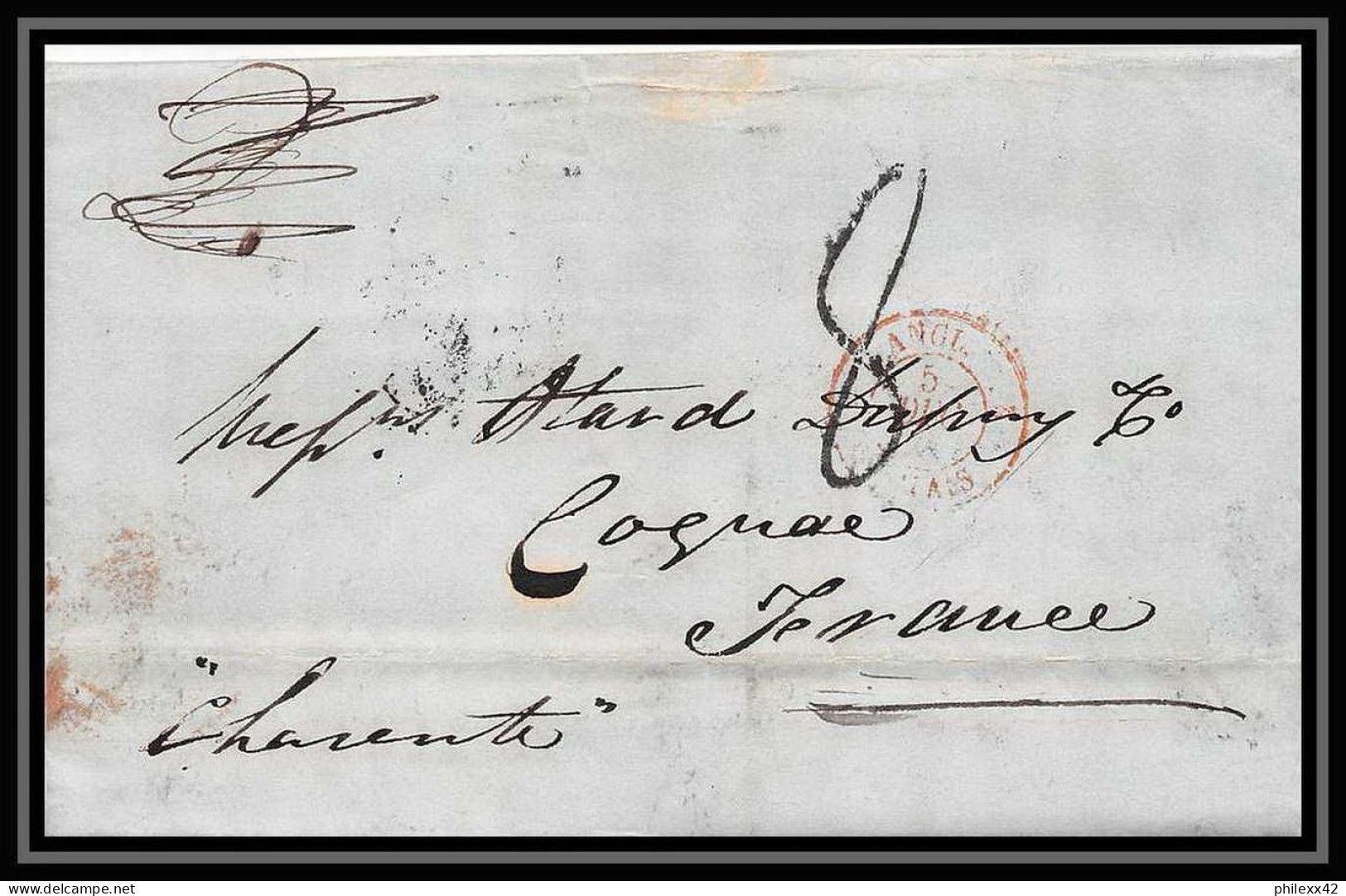 36044 1852 BRIGHTON England Cognac Charente Marque Postale Maritime Cover Schiffspost Lettre LAC - Entry Postmarks