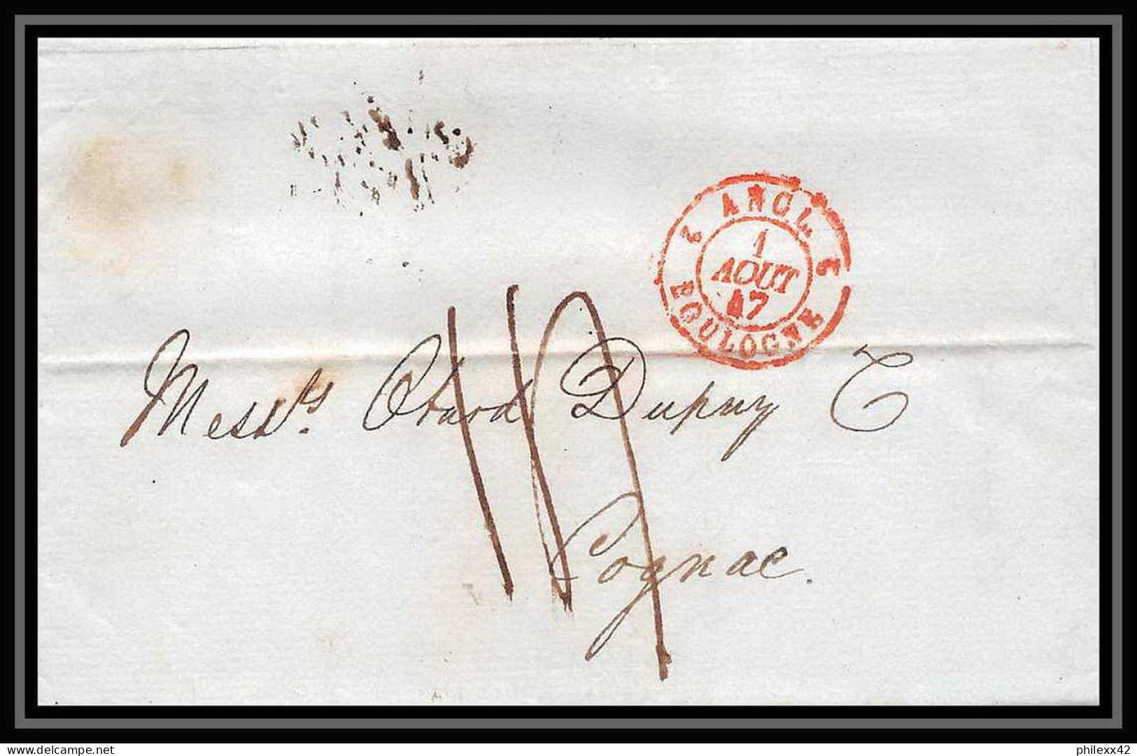 36035 1847 Londres London England Cognac Charente Marque Postale Maritime Cover Schiffspost Lettre LAC Discount - Entry Postmarks