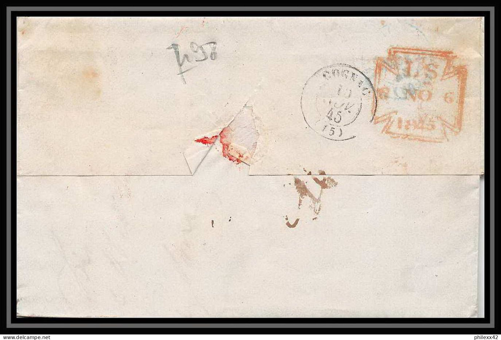 36036 1845 Londres London England Cognac Charente Marque Postale Maritime Cover Schiffspost Lettre LAC Discount - Entry Postmarks