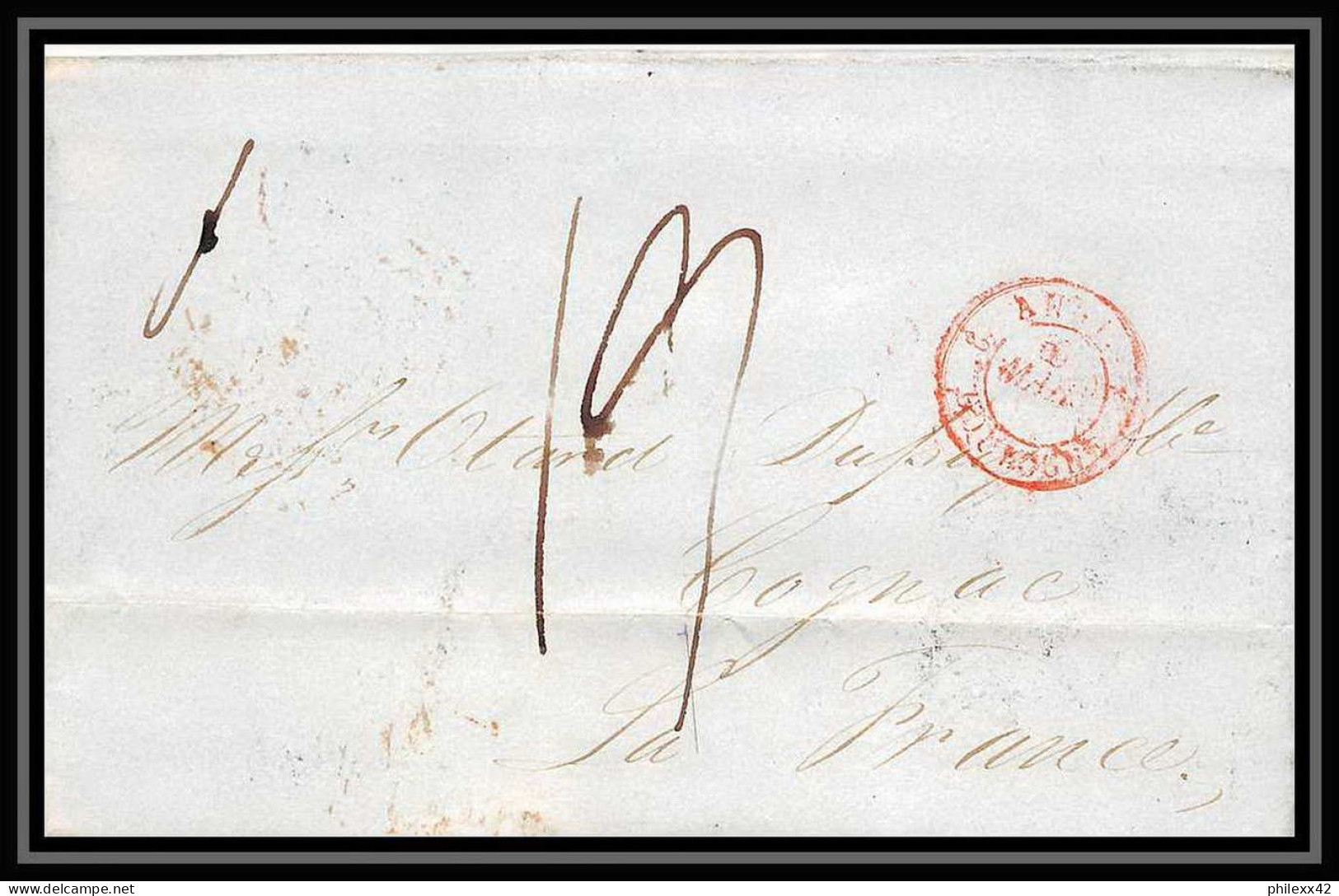 36026 1844 CLOUCHESTER England Cognac Charente Marque Postale Maritime Cover Schiffspost Lettre LAC DISCOUNT - Entry Postmarks