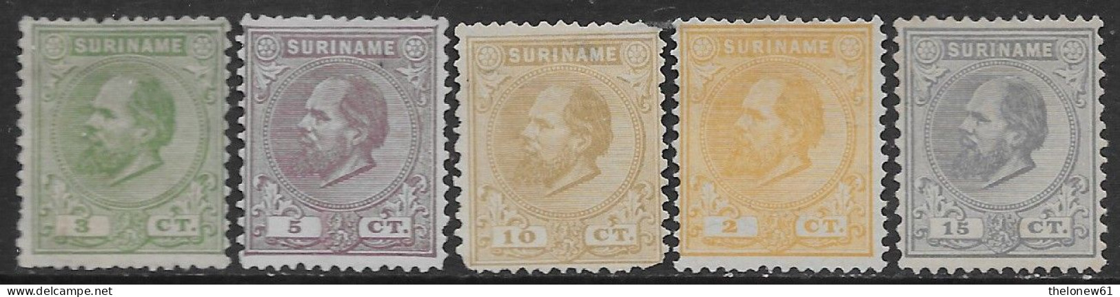 Netherland Colonies 1875 Suriname King Wilhelm III White Paper 5val Mi N.-8-10,15,17 MNG - Surinam ... - 1975