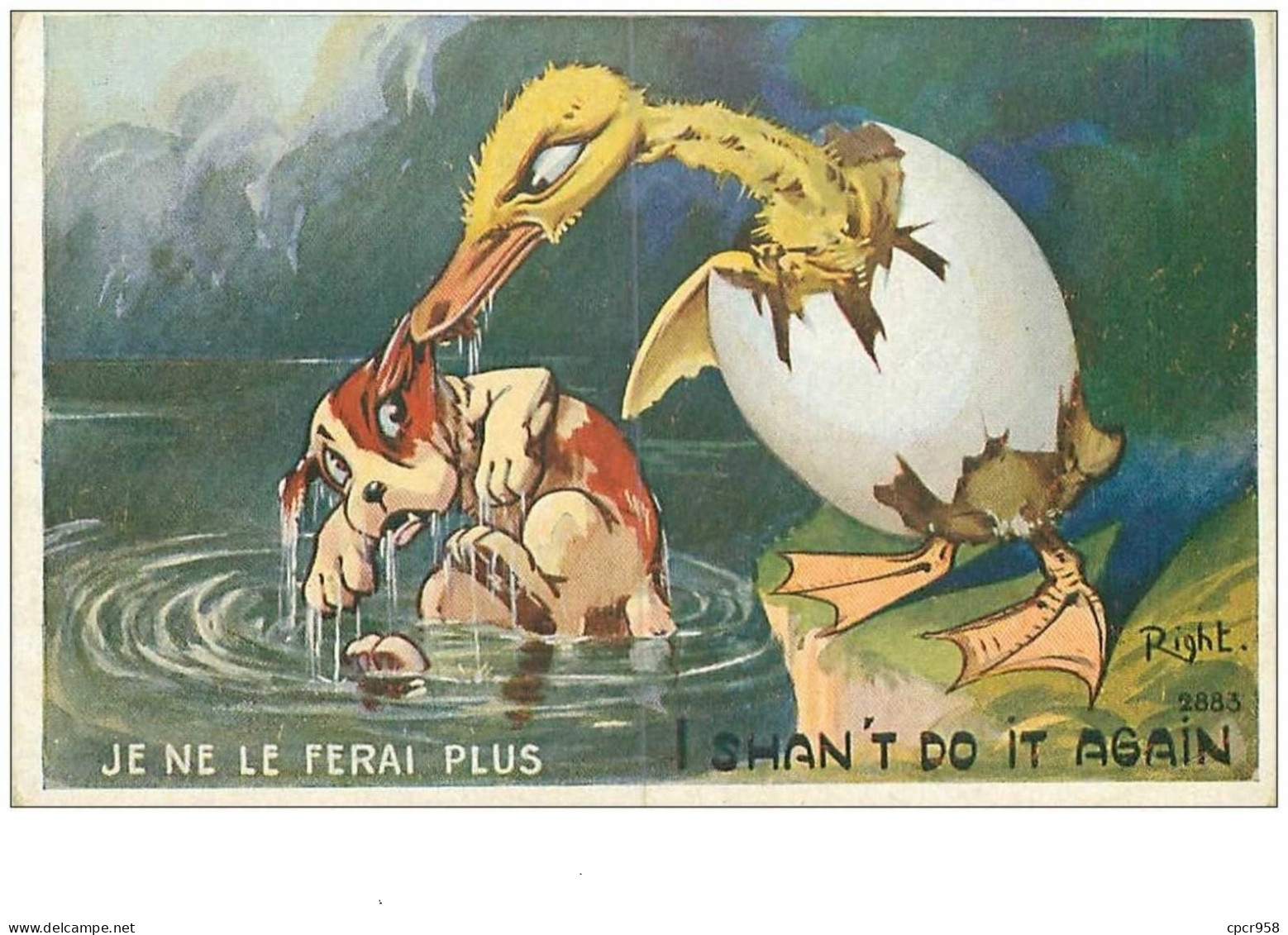 ILLUSTRATEURS.n°8965.RIGHT.JE NE LE FERAI PLUS.CANARD PINCANT UN CHIEN - Right