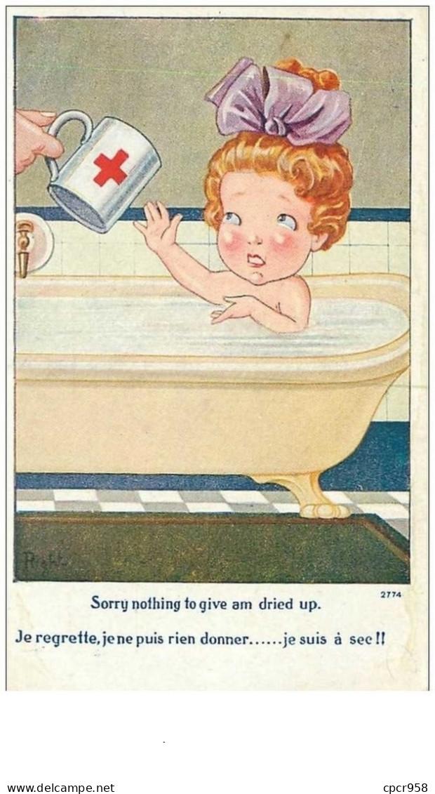 ILLUSTRATEURS.n°8963.RIGHT.JE REGRETTE JE NE PUIS RIEN DONNER....JE SUIS A SEC.FILLETTE DANS SON BAIN - Right