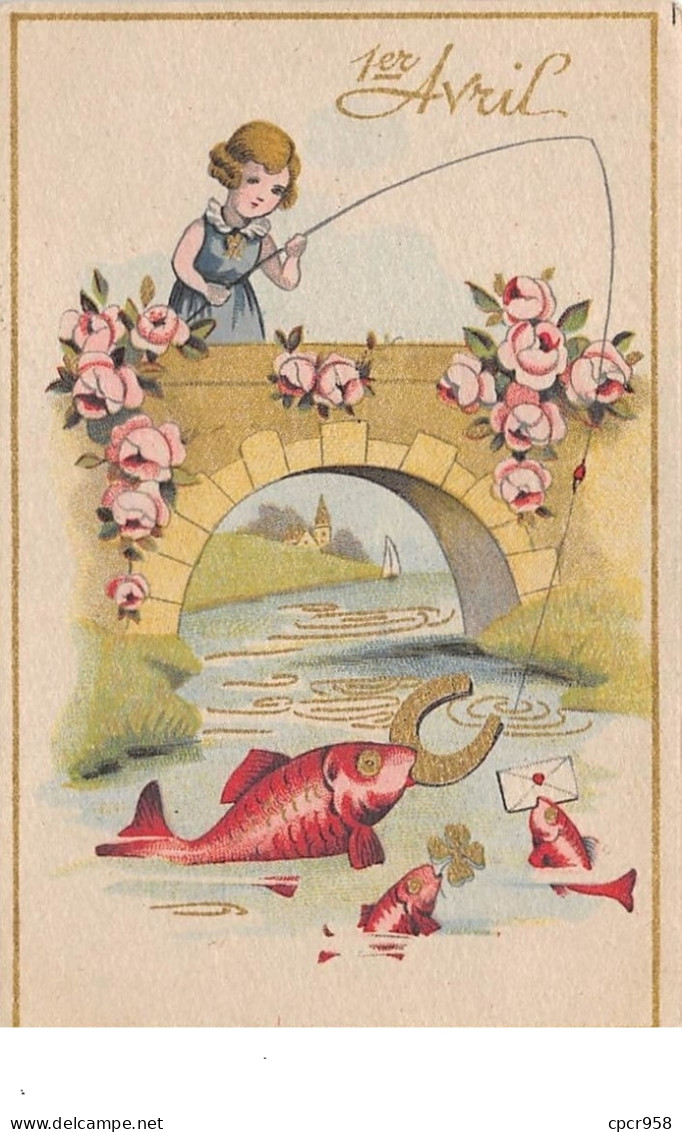 1er Avril - N°67817 - Fillette Pêchant Des Poissons Avec Des Portes Bonheur - 1er Avril - Poisson D'avril