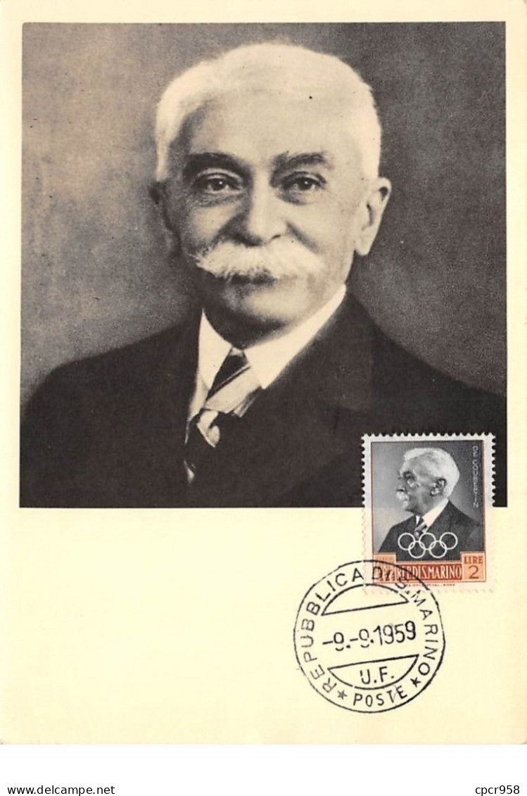 ITALIE .CARTE MAXIMUM. N°207840. 1959. Cachet San Marino. Pierre De Coubertin - Cartas Máxima