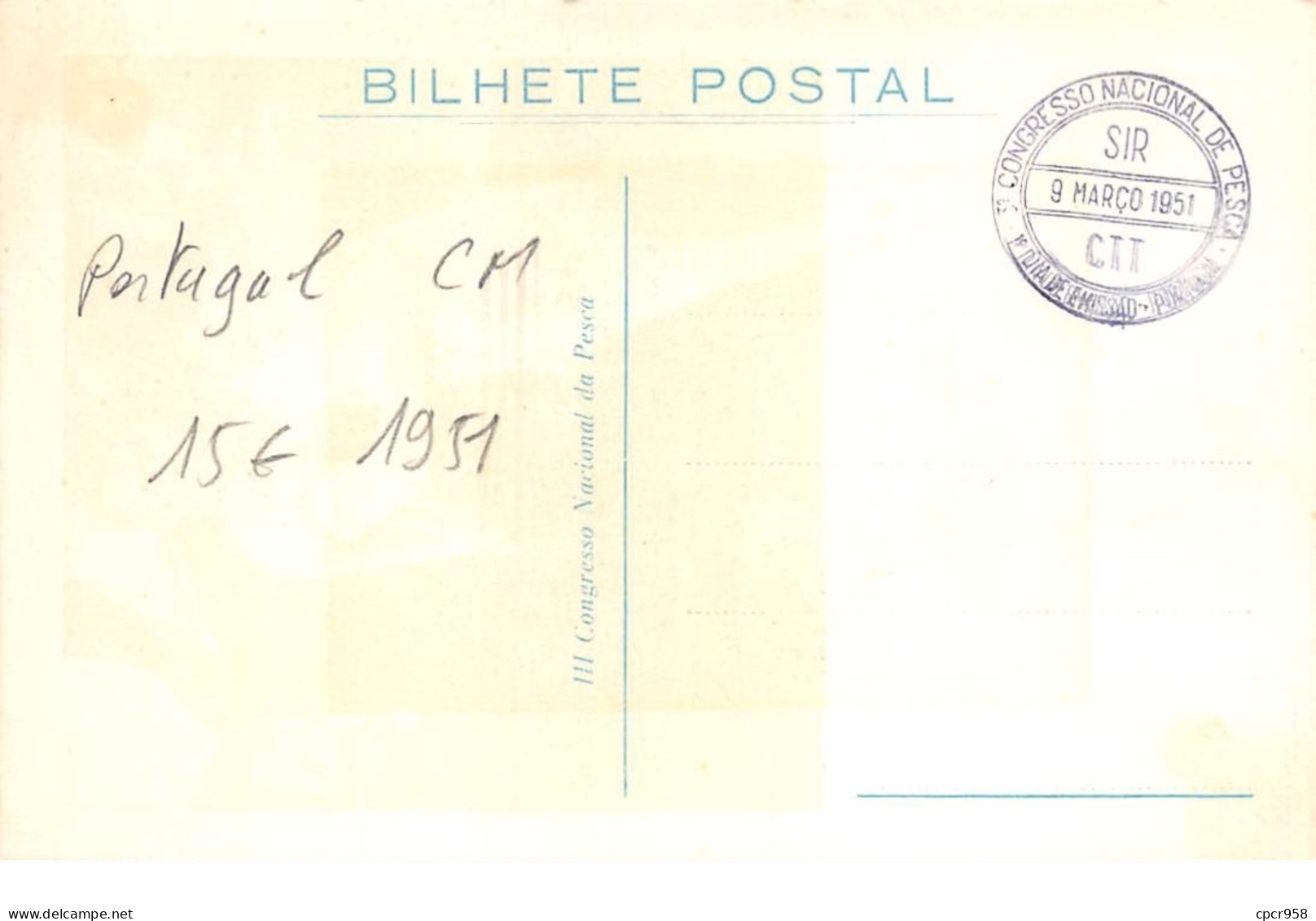 PORTUGAL .CARTE MAXIMUM. N°207807. 1951. Cachet Pesca. Congresso Nacional. Rico Peixe - Cartoline Maximum