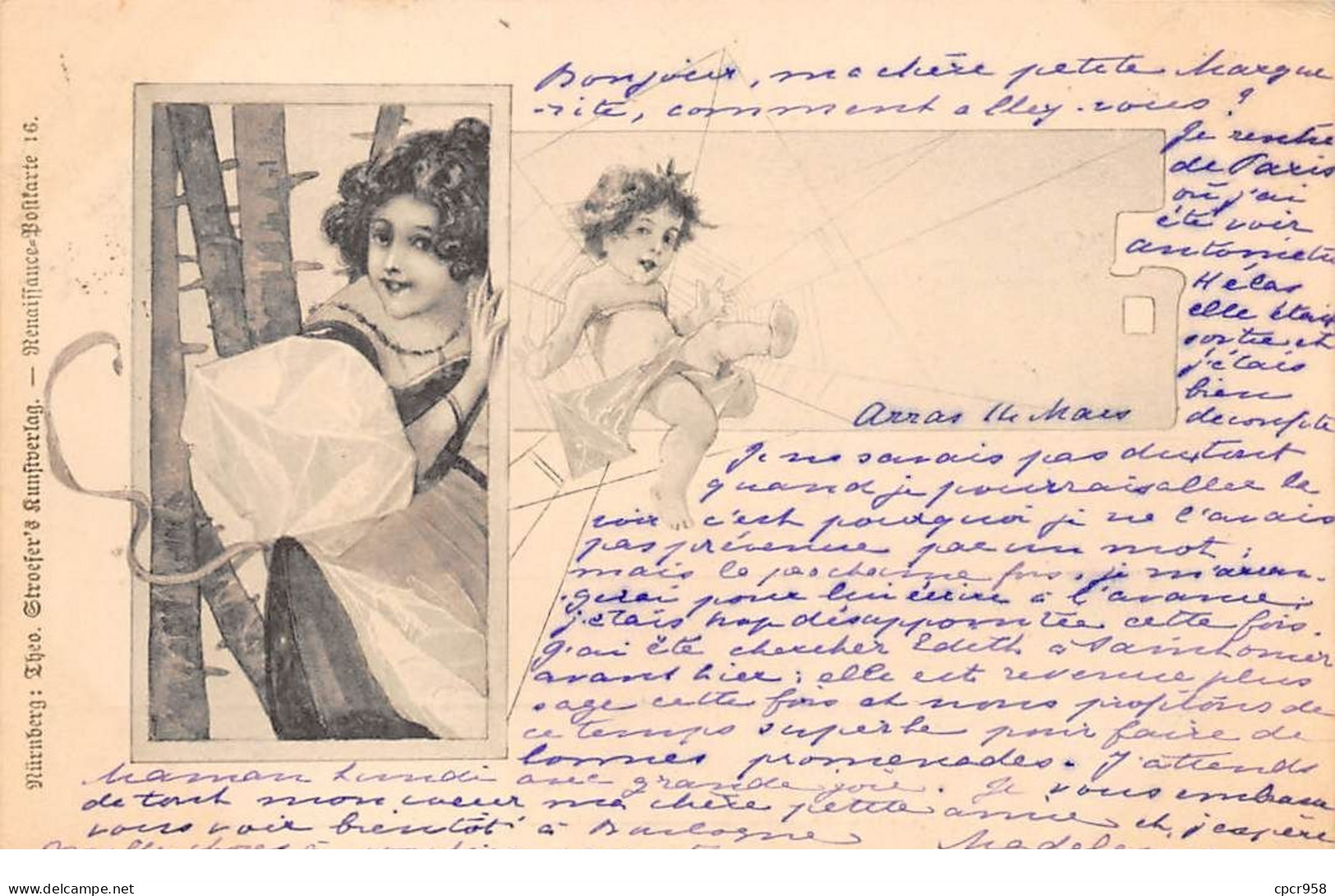 Illustrateur - N°70357 - Kirchner ?? - Ange Pris Dans Une Toile D'araignée, Et Une Jeune Femme - Kirchner, Raphael
