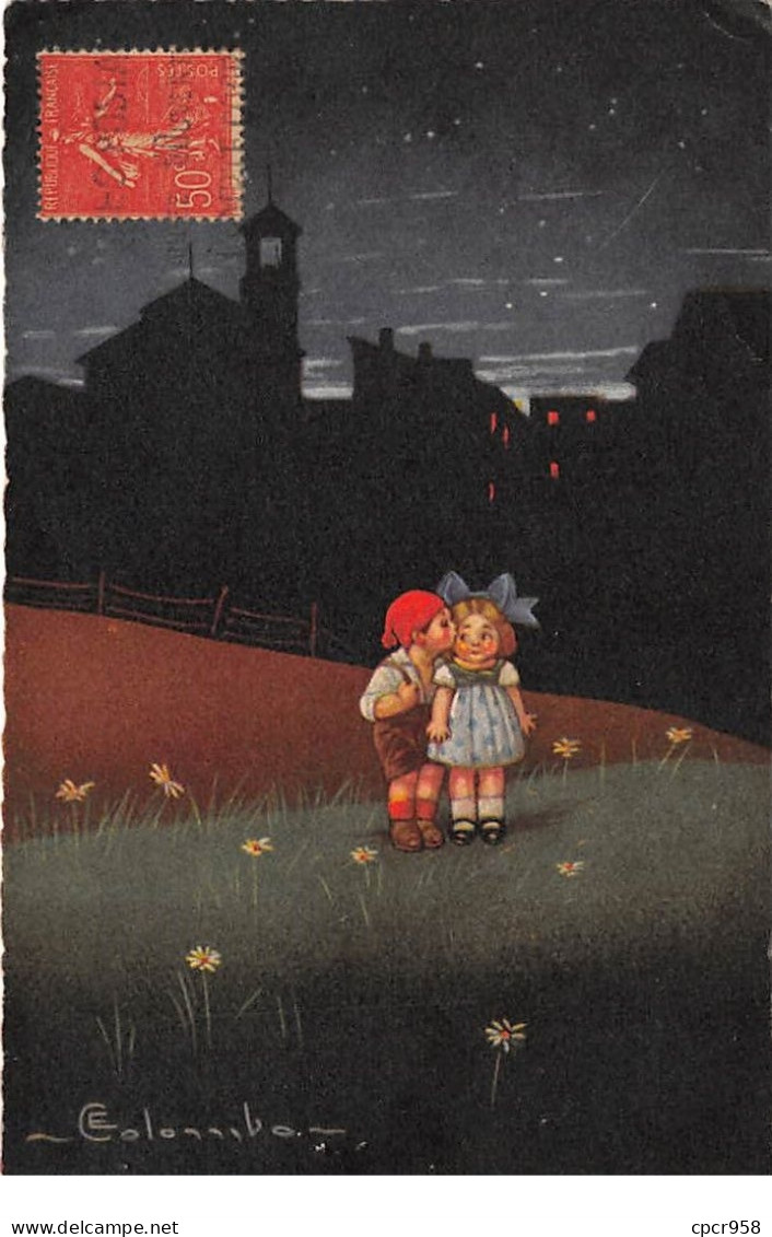 Illustrateur - N°70339 - E. Colombo - Garçon Embrassant Une Fillette Dans La Nuit - N°1743-2 - Colombo, E.