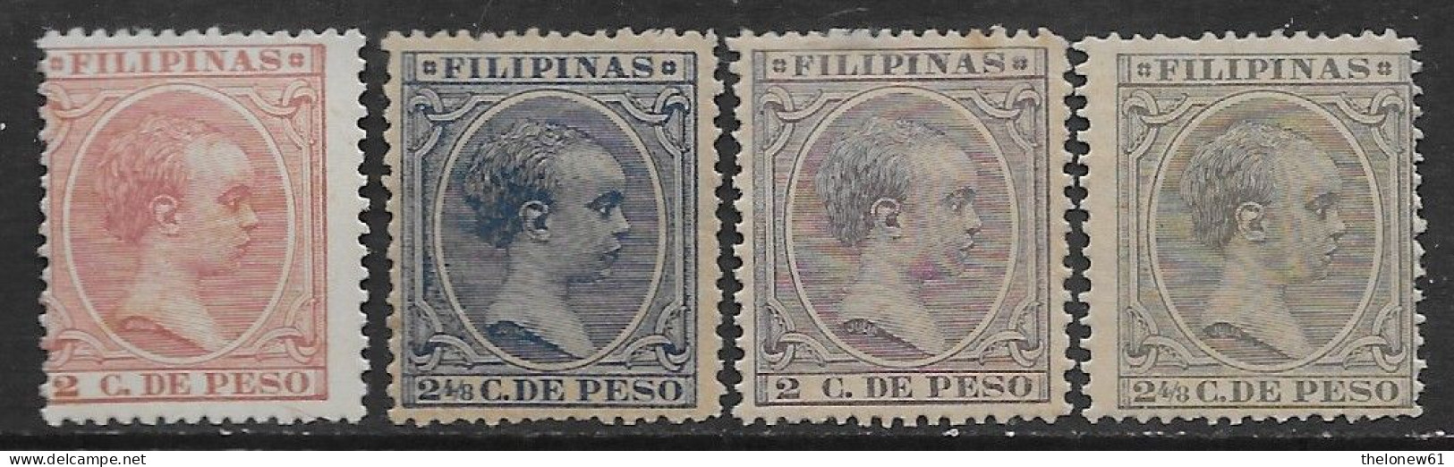 Spanish Colonies 1890-1892 Philippines King Alfonso XIII 4val Mi N.126-127,144-145 MH * - Filippine