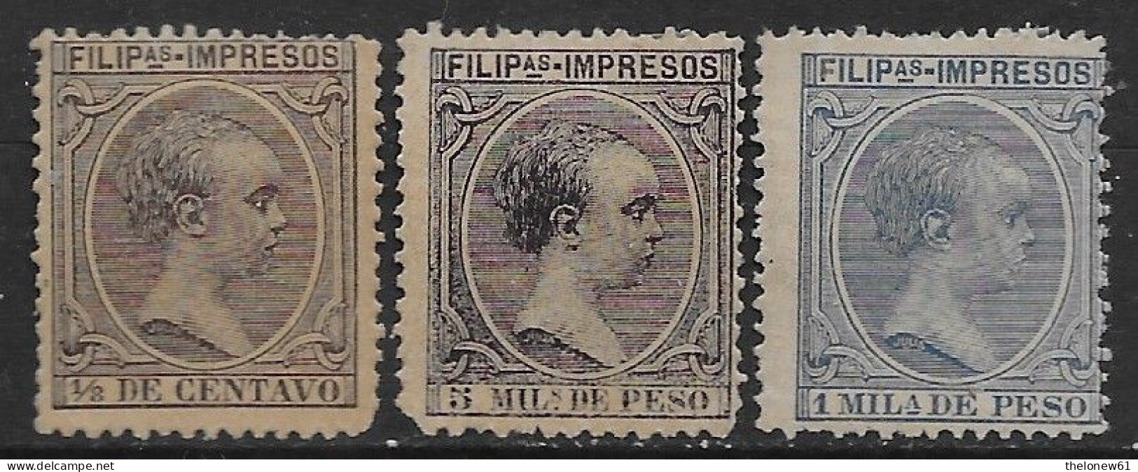 Spanish Colonies 1890-1896 Philippines King Alfonso XIII "Impresos" 3val Mi N.135,138,174 MH * - Filippijnen