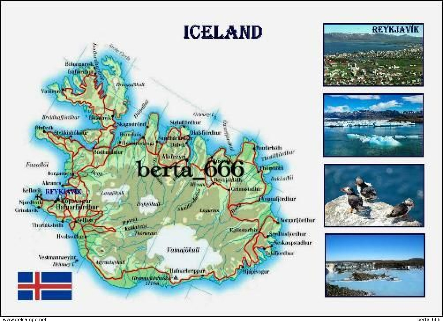 Iceland Country Map New Postcard * Carte Geographique * Landkarte - Island