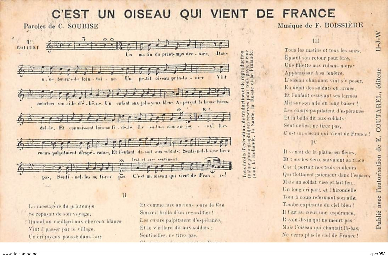 Folklore - N°73694 - C'est Un Oiseau Qui Vient De France - Partition De Musique - Music