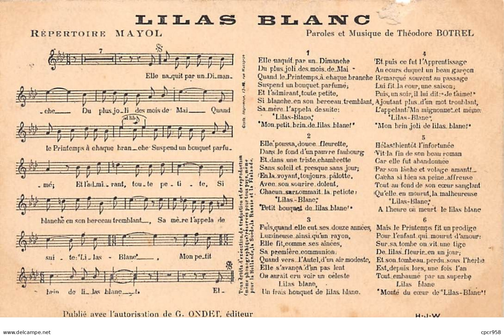 Folklore - N°73691 - Lilas Blanc - Partition De Musique - Music