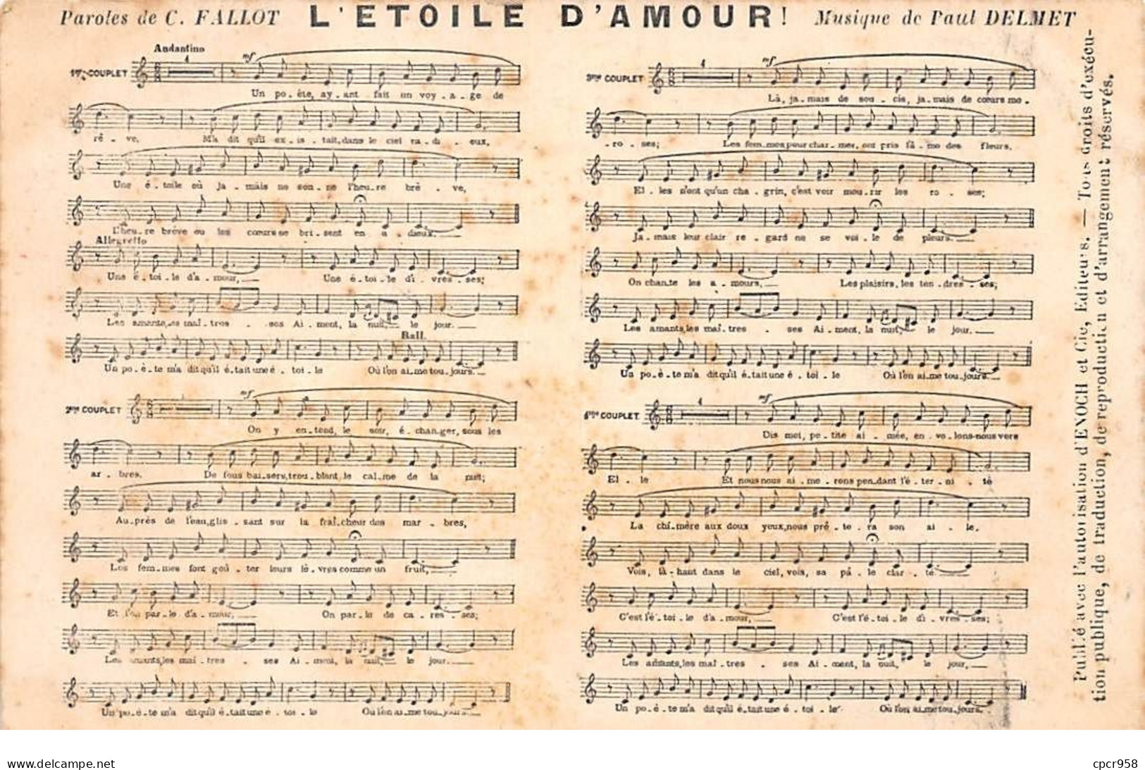 Folklore - N°73690 - L'Etoile D'Amour - Partition De Musique - Music