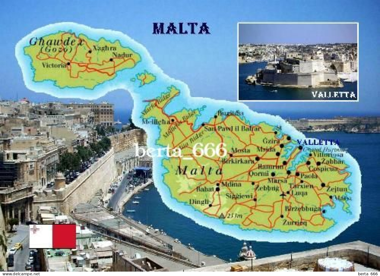 Malta Country Map New Postcard * Carte Geographique * Landkarte - Malta