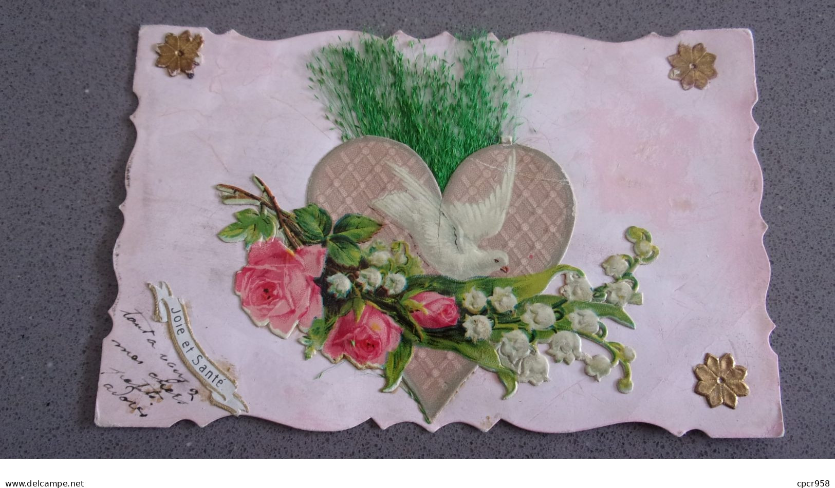 Fantaisie - N°75678 - Colombe Avec Des Roses Et Des Brins De Muguet - Carte Avec Ajouti, Chromo - Autres & Non Classés