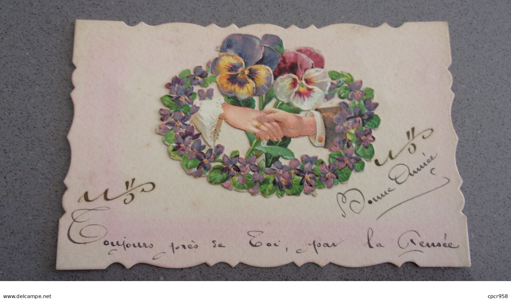 Fantaisie - N°75656 - Mains Se Tenant, Pensées Et Violettes - Carte Avec Ajouti, Chromo - Autres & Non Classés