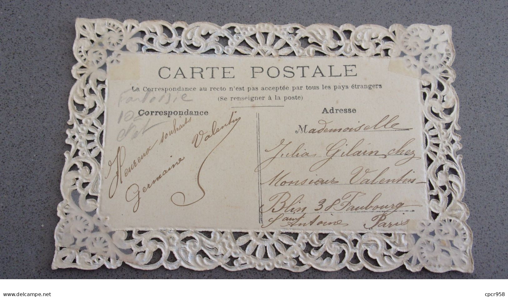 Fantaisie - N°75655 - Gage D'affection - Main D'une Femme, Pensée - Carte Dentelée Avec Ajouti, Chromo, Vendue En L'état - Autres & Non Classés