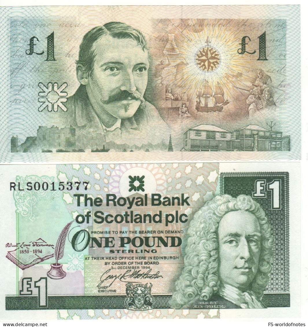 SCOTLAND  1 Pound  P358a  "Royal  Bank Of Scotland"  Dated 3.12.1994 Commemorative  Robert Louis Stevenson  UNC - 1 Pond