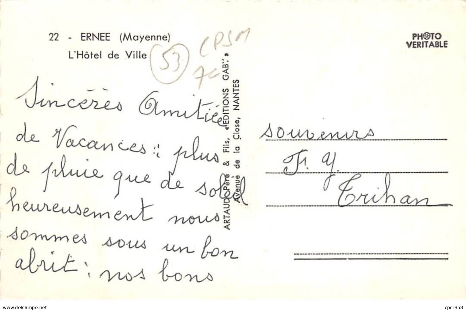 53 - Ernee - SAN20636 - L'Hôtel De Ville - CPSM - Ernee