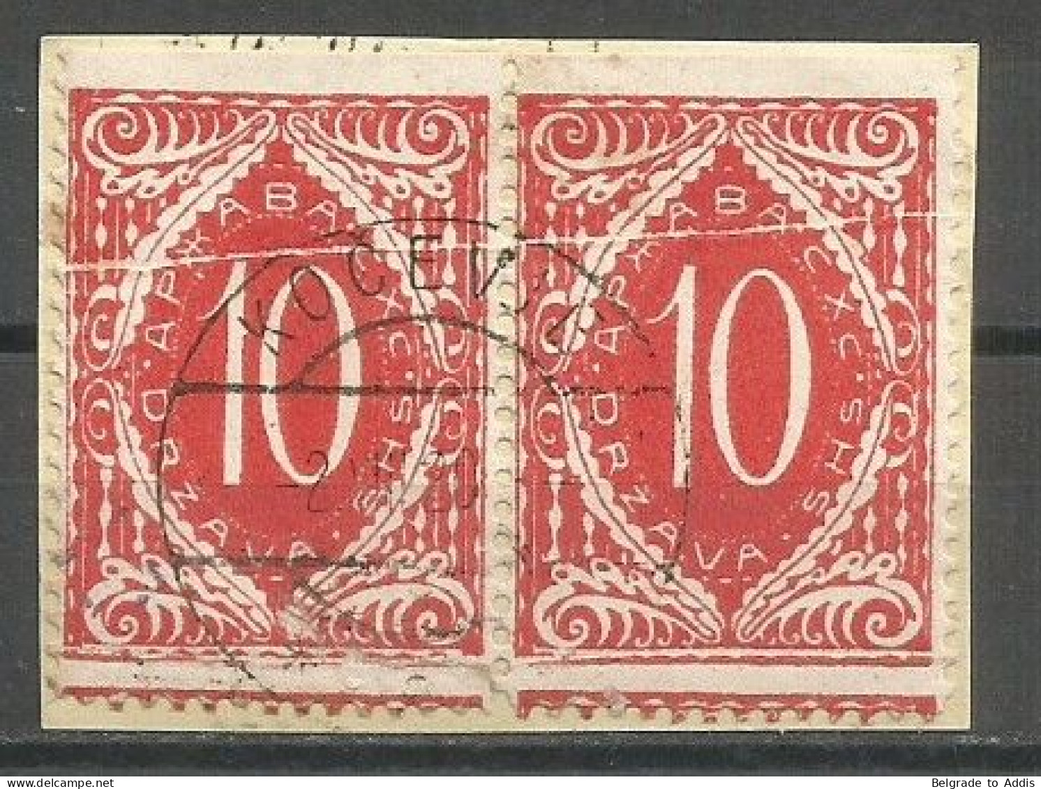 Yugoslavia SHS Slovenia Porto Mi.38 In Pair Upper Side IMPERFORATED And PAPER FOLD Used On Piece 1919 Cancel Kocevje - Usati