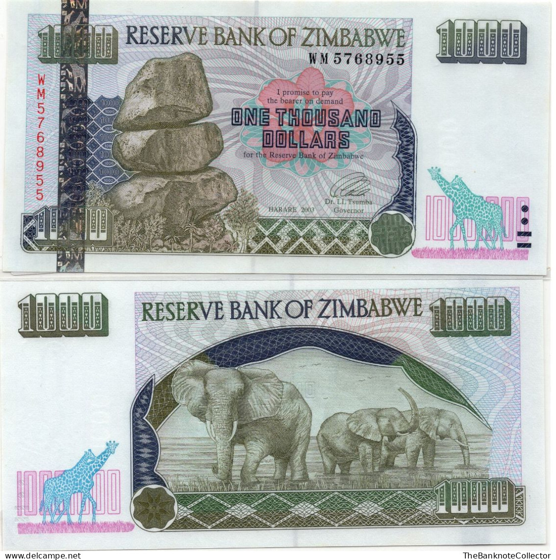Zimbabwe 1000 Dollars 2003 P-13 UNC - Zimbabwe