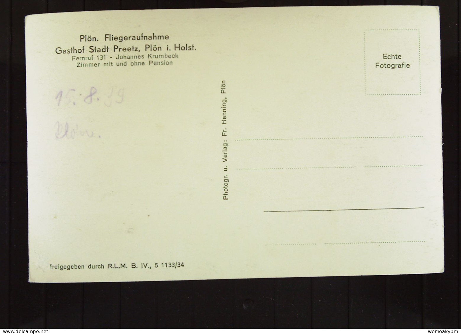 DR:  Ansichtskarte Von Plön In Holstein, Fliegeraufnahme - Nicht Gelaufen, Um 1939 - Plön