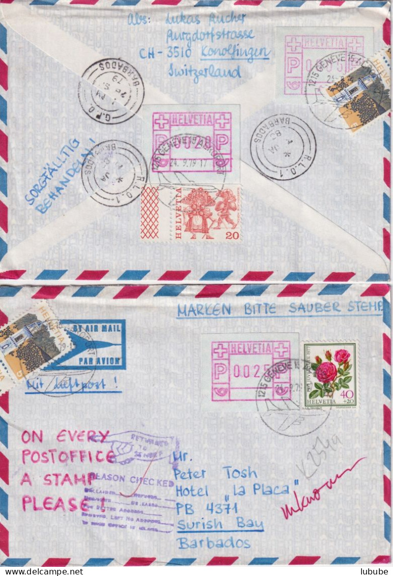 Airmail  Genève Aéroport - Barbados  (Retour)       1979 - Cartas & Documentos