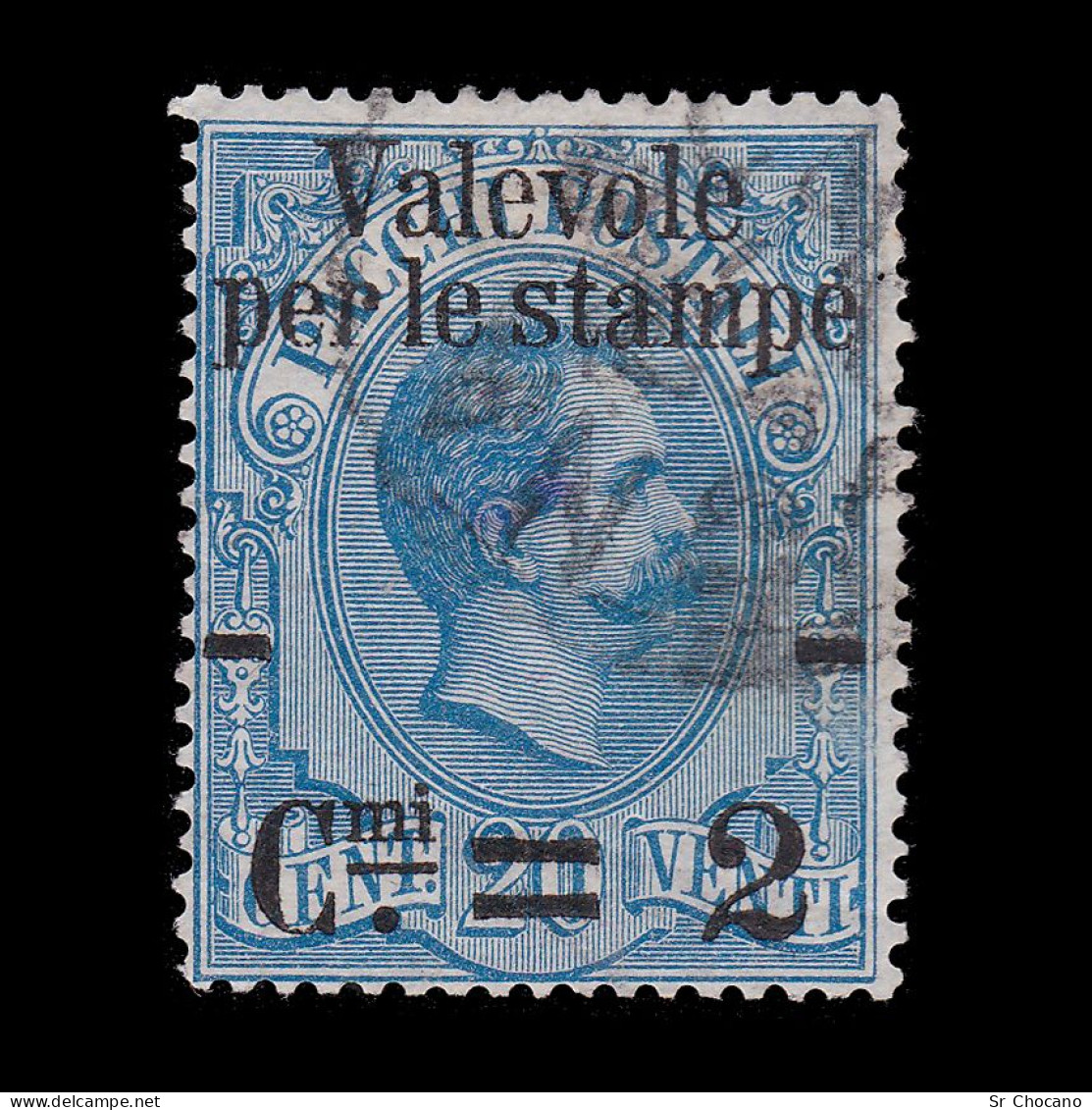 ITALY STAMPS.1890.2c On 20c Blue.IYERT 47.USED. - Usati