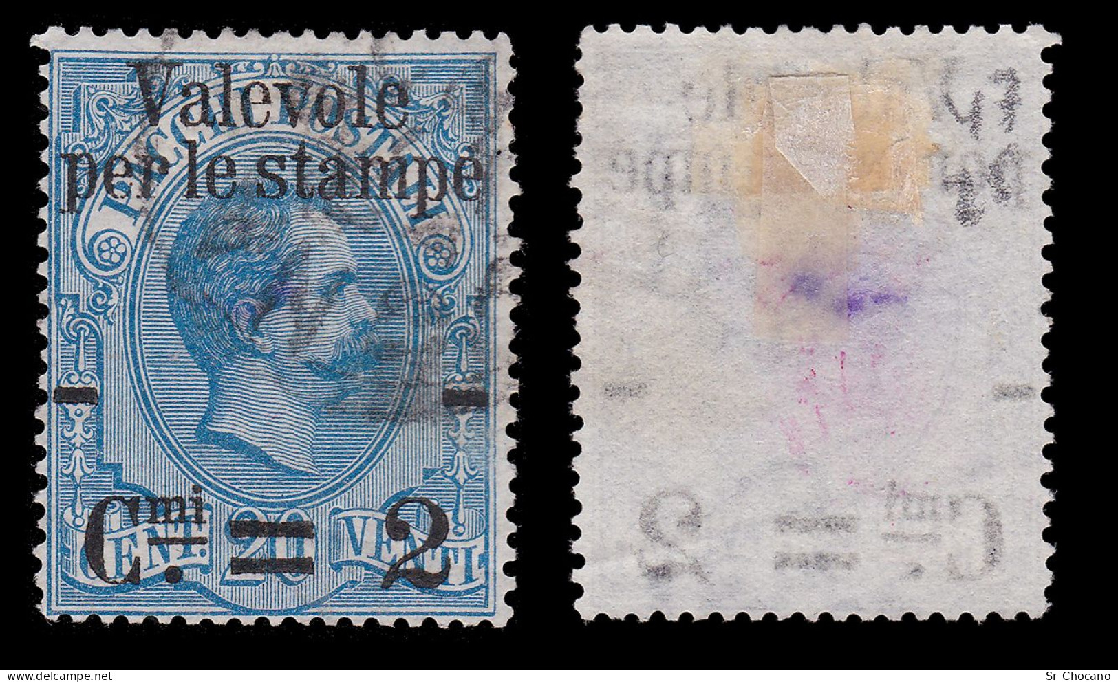 ITALY STAMPS.1890.2c On 20c Blue.IYERT 47.USED. - Usati