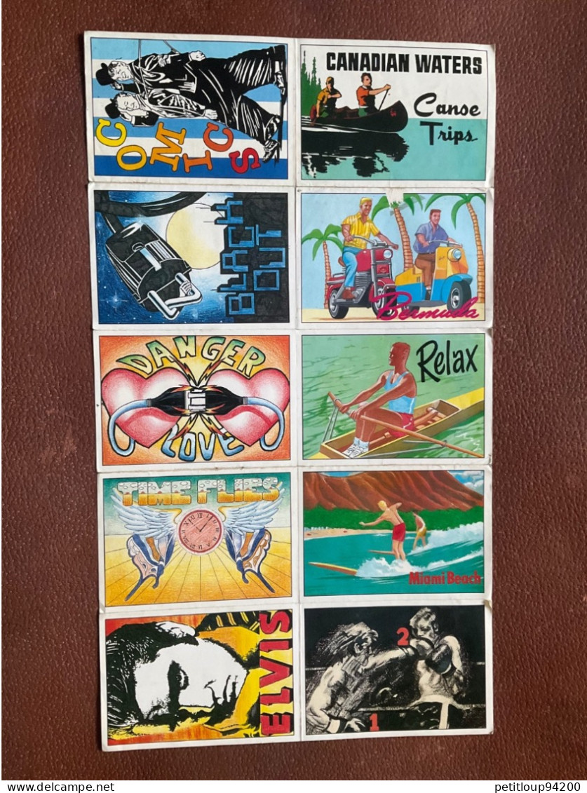 PLANCHE 10 Stickerts  PANINI  Elvis  Comics  Relax  Time Flies  Danger Love  Canse Trips… Black Out  Miami Beach  Boxeur - Edition Anglaise