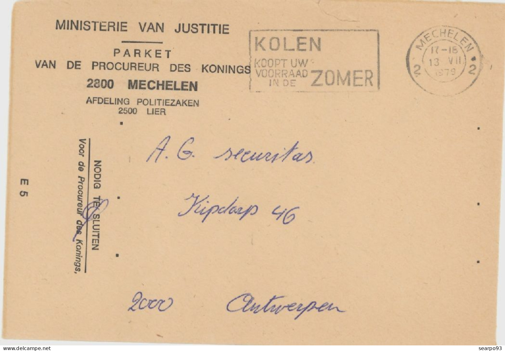 BELGIUM. POSTMARK. BUY COAL IN SUMMER. MECHELEN. 1979 - Autres & Non Classés