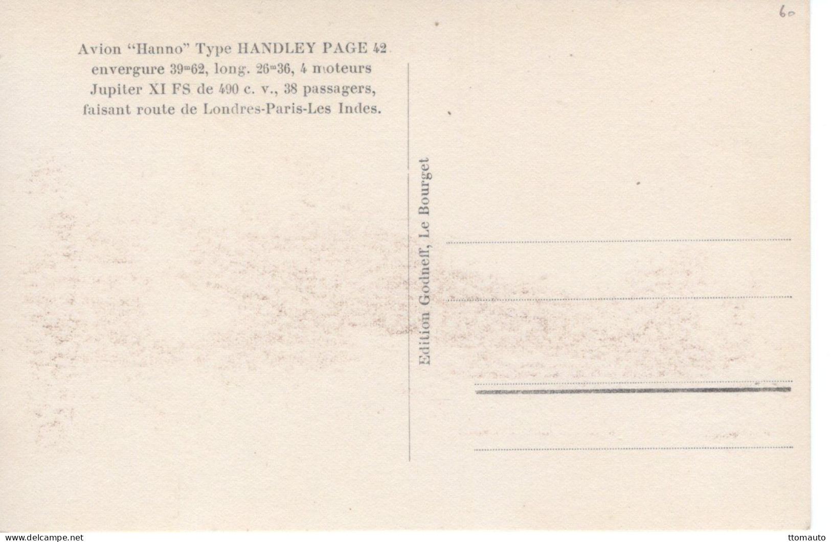 Avion ''Hanno'' Type Handley Page 42 Faisant Route De Londres-Paris-Les Indes - CPA - 1919-1938: Entre Guerres