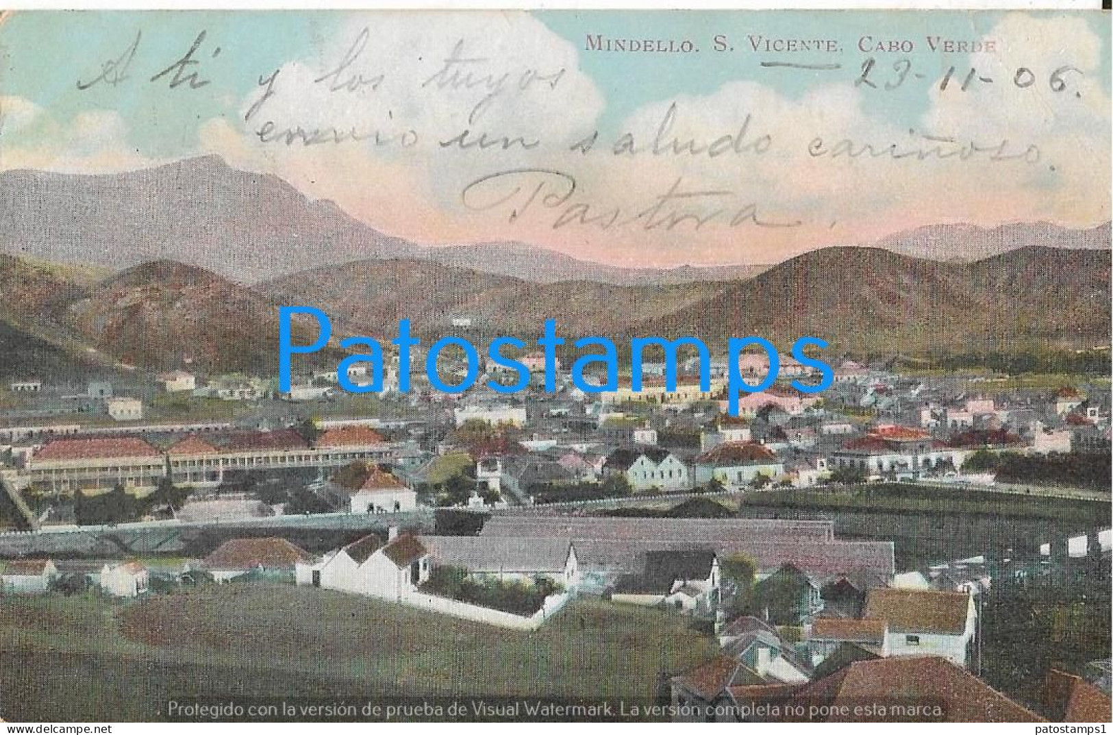 226893 PORTUGAL CABO VERDE SAO VICENTE MINDELLO VIEW PANORAMA BREAK CIRCULATED TO ARGENTINA POSTAL POSTCARD - Autres & Non Classés