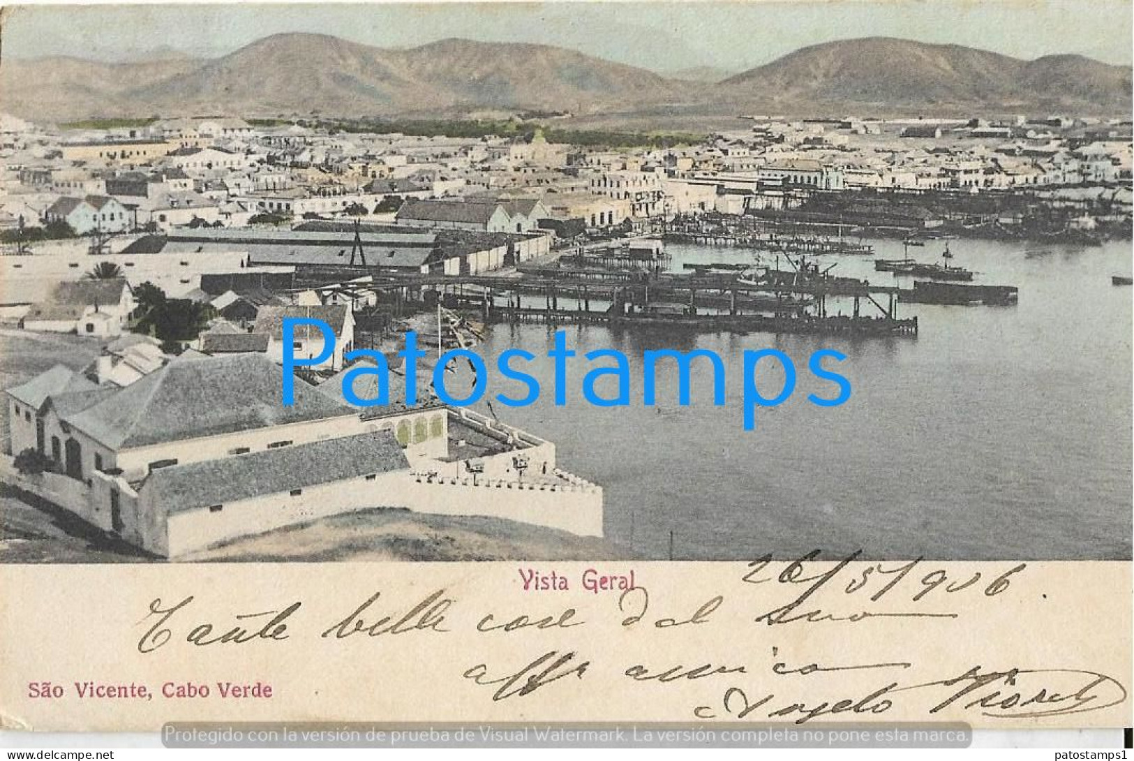 226894 PORTUGAL CABO VERDE SAO VICENTE VIEW GENERAL CIRCULATED TO ITALY POSTAL POSTCARD - Autres & Non Classés