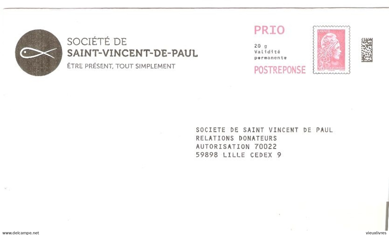 379055 Société De St Vincent De Paul Prêt-à-poster Marianne L'engagée YZ PRIO POSTREPONSE Entier Postal Stationery - Listos Para Enviar: Respuesta/Marianne L'Engagée