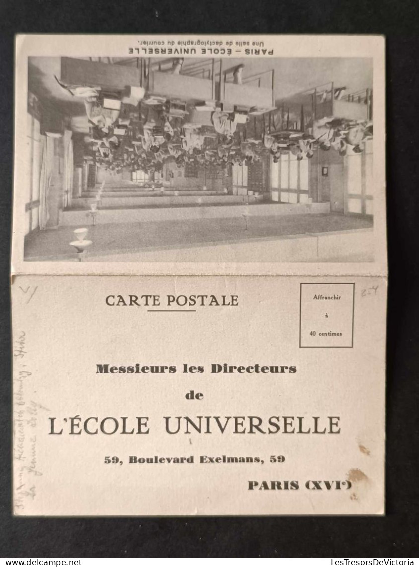 France - Paris - Ecole Universelle - Une Salle De Dactylographie Du Courrier - Double - Publ. - Carte Postale Ancienne - Education, Schools And Universities