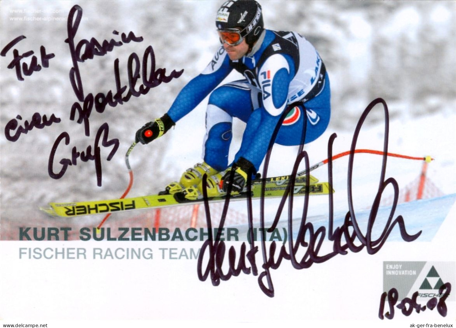 Autogrammkarte Head-AK Ski Alpin Kurt Sulzenbacher 2008 Innichen San Candido Pustertal Südtirol Alto Adige Olympia FIS - Autogramme