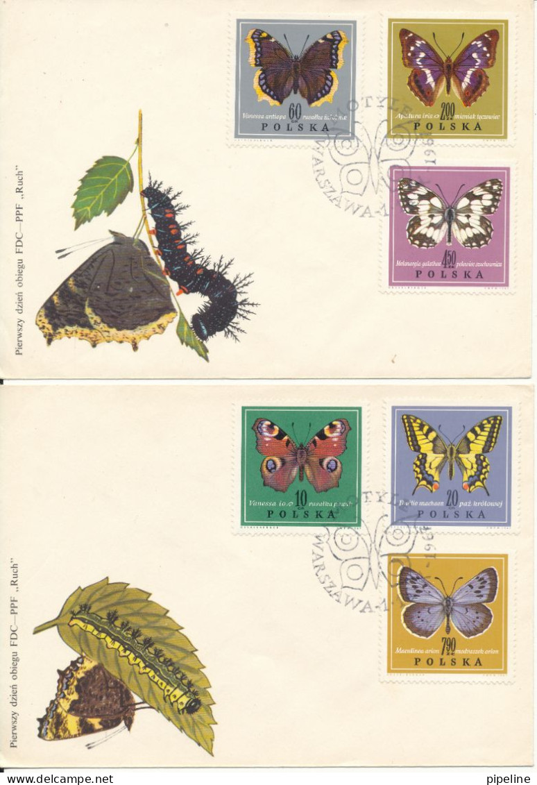 Poland FDC 16-7-1967 BUTTERFLIES Complete Set Of 9 On 3 Covers With Cachet - FDC