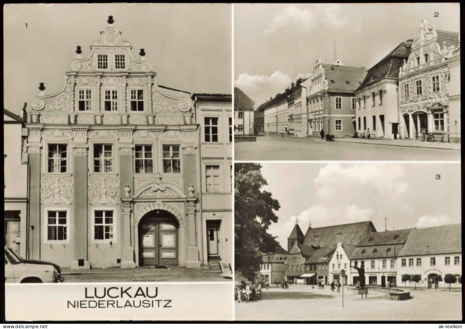 Luckau Łuków DDR Mehrbild-AK Mit Internat, Am Markt, Marktplatz 1979 - Luckau