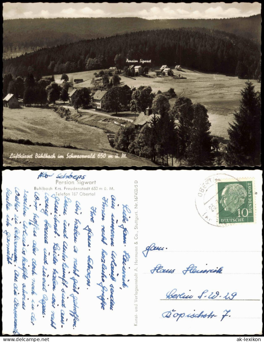 Ansichtskarte Buhlbach-Baiersbronn Panorama-Ansicht Mit Pension Sigwart 1955 - Baiersbronn