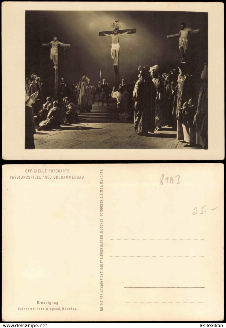 Ansichtskarte Oberammergau Kreuzigung Passionsspiele Stimmungsbild 1950 - Oberammergau