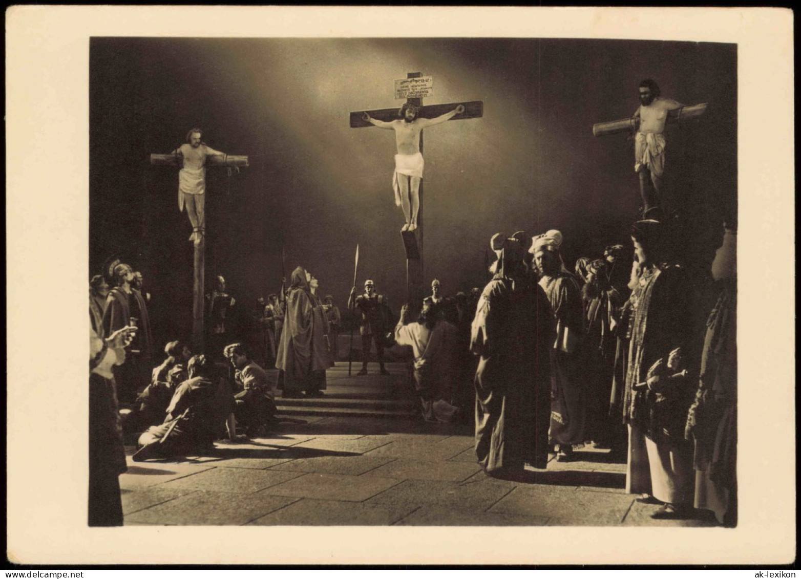 Ansichtskarte Oberammergau Kreuzigung Passionsspiele Stimmungsbild 1950 - Oberammergau