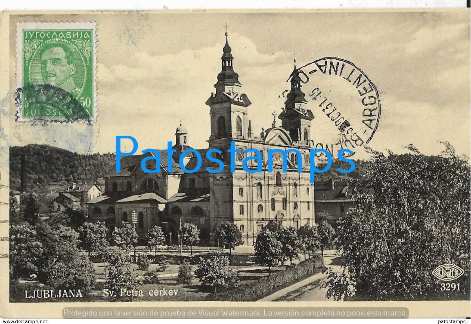 226896 SLOVENIA LJUBLJANA OETR CHURCH CIRCULATED TO ARGENTINA POSTAL POSTCARD - Slowenien