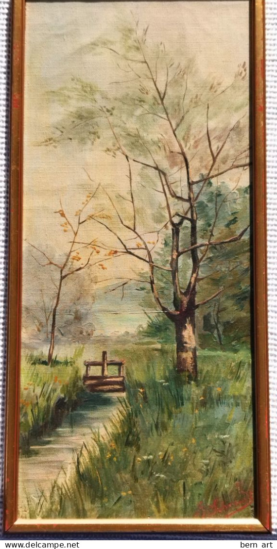 J. SCHULIEDT H.S.T. "Petit Barrage D'eau Près De L'arbre". Fin XIX è- Début XX è - Oils