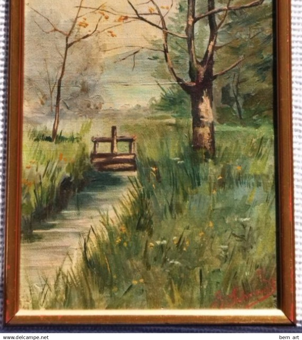 J. SCHULIEDT H.S.T. "Petit Barrage D'eau Près De L'arbre". Fin XIX è- Début XX è - Oils